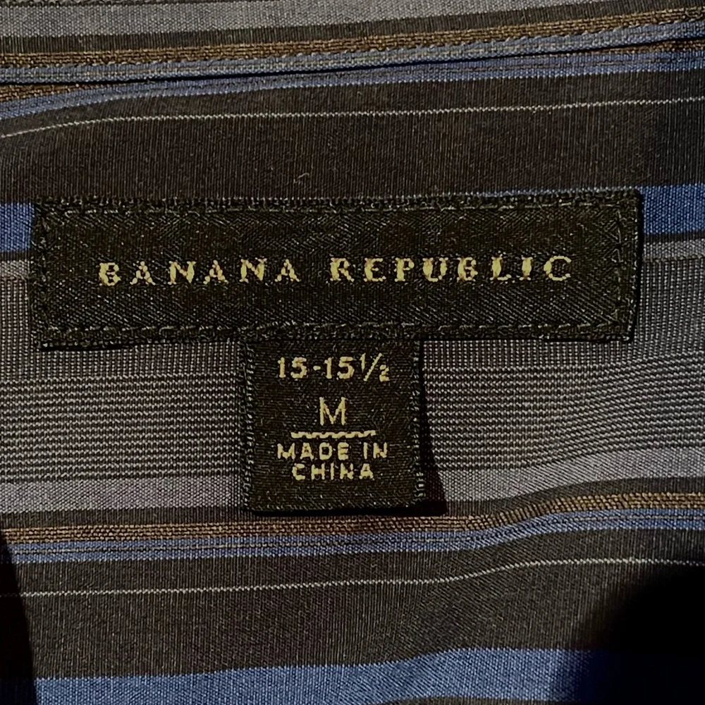 Banana Republic Men Dress Casual Blue & Grey Striped Button Down Shirt, sz M